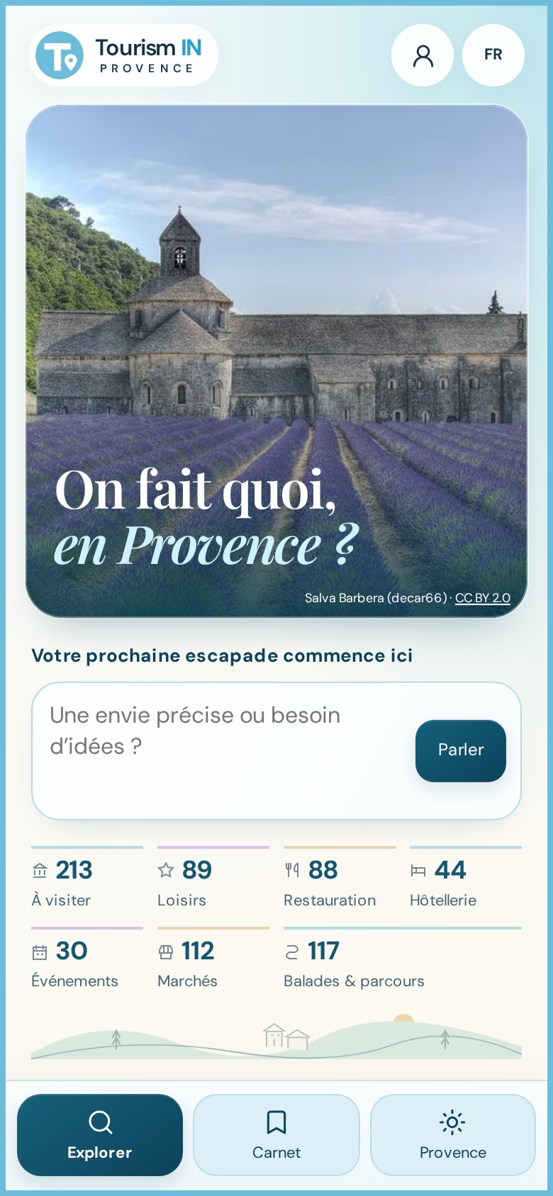Explorer : recherche par la voix ou par écrit dans Tourism IN